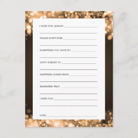 新郎新婦の金ゴールド灯の願きらめくい アドバイスカード (正面)