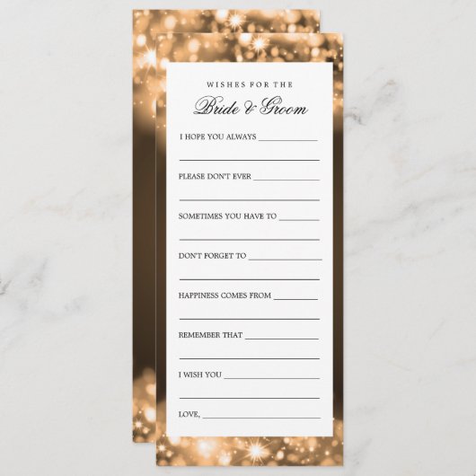 新郎新婦の金ゴールド灯の願きらめくい アドバイスカード (正面/裏面)