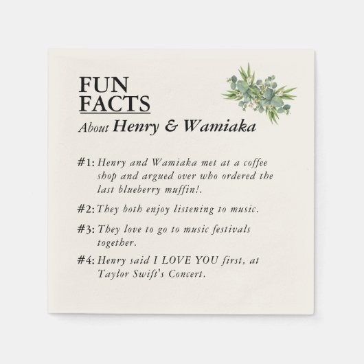 新郎新婦の面白い事実 ウェディングナプキン スタンダードカクテルナプキン (正面)