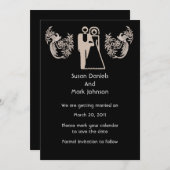 新郎新婦は黒い結婚式の日付を保存 招待状 (正面/裏面)