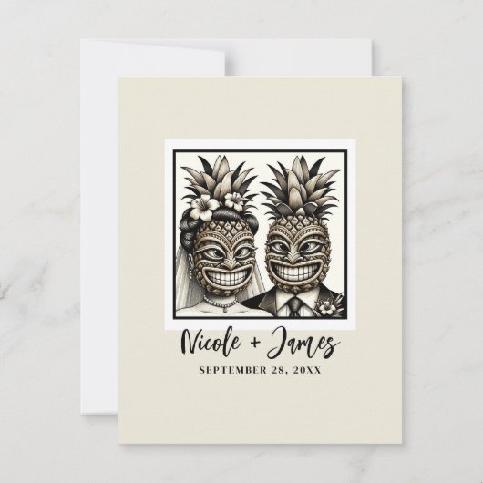 新郎新婦アロハパイナップルティキウェディングRSVP 招待状 (裏面)