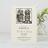 新郎新婦アロハパイナップルティキヘッド結婚ズ 招待状 (スタンド正面)