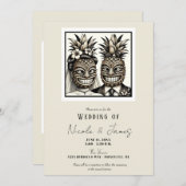 新郎新婦アロハパイナップルティキヘッド結婚ズ 招待状 (正面/裏面)