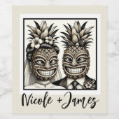 新郎新婦アロハパイナップルティキ結婚ズ ワインラベル (シングルラベル)