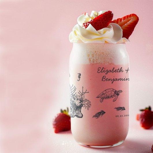 新郎新婦アンダーウォーター海洋生物ビーチ結婚式 ガラス缶