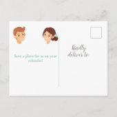 新郎新婦イラストレーション日付の保存 案内ポストカード (裏面)