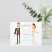 新郎新婦イラストレーション日付の保存 案内ポストカード (スタンド正面)