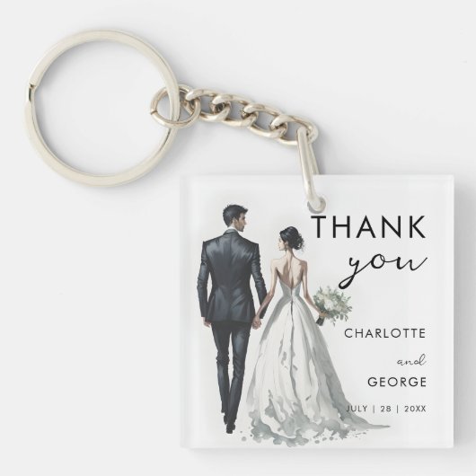 新郎新婦イラストレーション結婚式の引き出物 キーホルダー (正面)