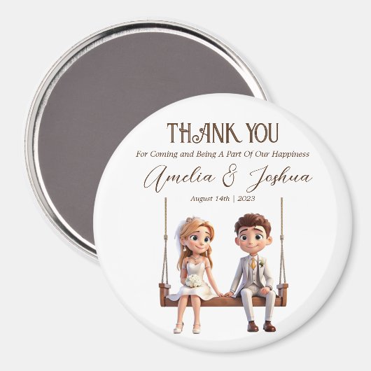 新郎新婦イラストレーション結婚式の引き出物 マグネット (正面/裏面)