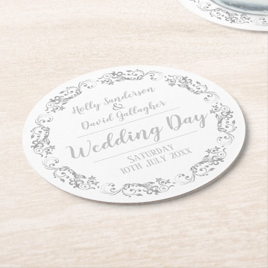 新郎新婦ウエディングデー披露宴 ラウンドペーパーコースター (アングル)
