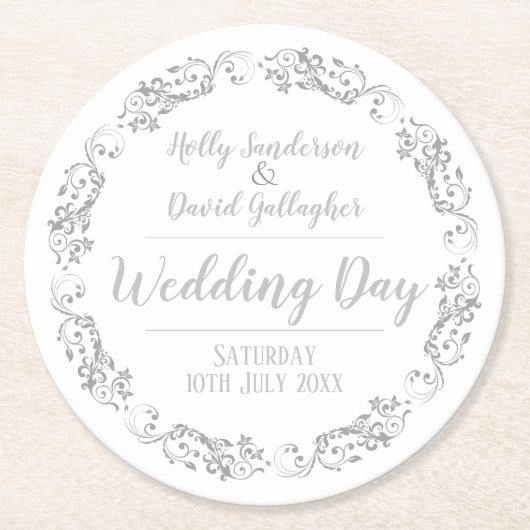 新郎新婦ウエディングデー披露宴 ラウンドペーパーコースター (正面)