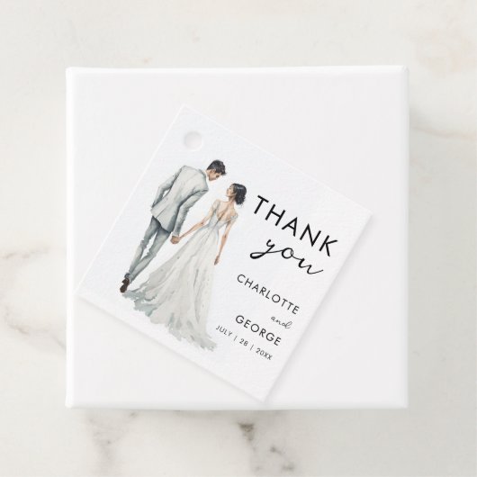 新郎新婦ウォーターカラーイラストレーション結婚式の引き出物 フェイバータグ (インサイチュ)