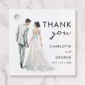 新郎新婦ウォーターカラーイラストレーション結婚式の引き出物 フェイバータグ (正面)