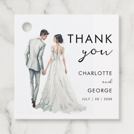 新郎新婦ウォーターカラーイラストレーション結婚式の引き出物 フェイバータグ (正面)