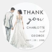 新郎新婦ウォーターカラーイラストレーション結婚式の引き出物 ラウンドシール (正面)