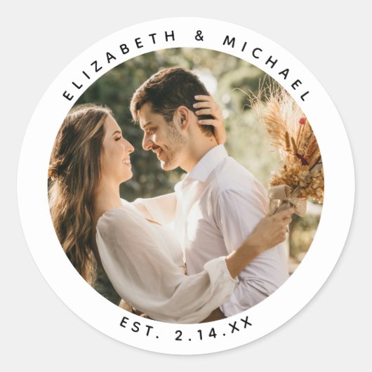 新郎新婦エレガントカップル写真結婚式の引き出物 ラウンドシール (正面)