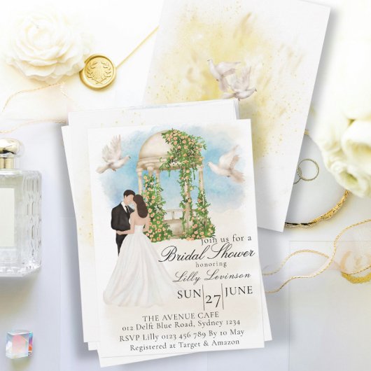 新郎新婦エレガントガゼボとのブライダルシャワー 招待状