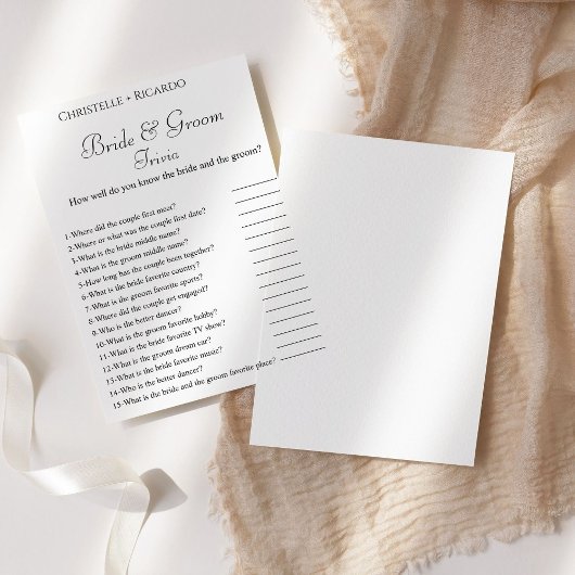 新郎新婦エレガントトリビアブライダルシャワーゲーム