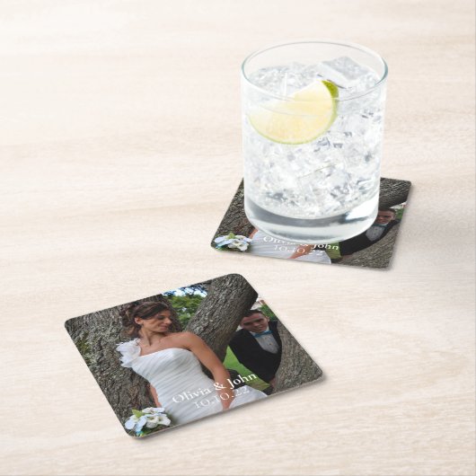 新郎新婦エレガントフォトスカスタムクエア紙 スクエアペーパーコースター (インサイチュ)