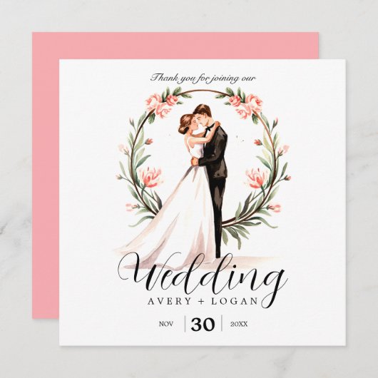 新郎新婦カップルの水結婚色 サンキューカード (正面/裏面)