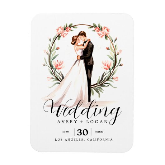 新郎新婦カップルの水結婚色 マグネット (縦)