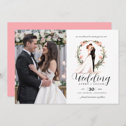 新郎新婦カップルの水結婚色 招待状 (正面/裏面)