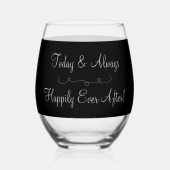 新郎新婦ギフトモノグラムブラック赤いハート ステムなしワイングラス (裏面)