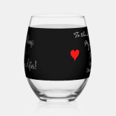 新郎新婦ギフトモノグラムブラック赤いハート ステムなしワイングラス (右)