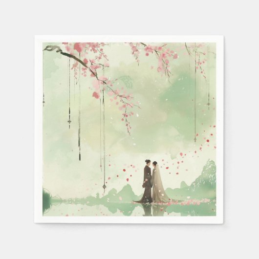 新郎新婦グリーンテーマ結婚ズ スタンダードカクテルナプキン (正面)