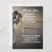 新郎新婦グレーサンセットビーチサンキューカード 招待状 (正面)