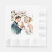 新郎新婦シャンパンマグノリアス 縁ありランチョンナプキン (正面)