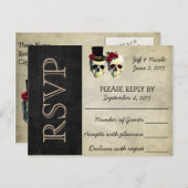 新郎新婦シュガースカルウェディングRSVP インビテーションポストカード (正面/裏面)