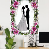 新郎新婦シルエット結婚の枠 ポスター (ホームオフィス)