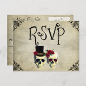 新郎新婦スカルウェディングRSVPカード インビテーションポストカード (正面/裏面)