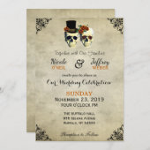 新郎新婦スカルゴシック素朴ズ結婚オレンジ 招待状 (正面/裏面)