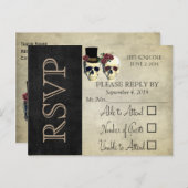 新郎新婦スカルティール（緑がかった色）バラウェディングRSVP インビテーションポストカード (正面/裏面)