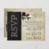 新郎新婦スカルパープル素朴ウェディングRSVP インビテーションポストカード (正面/裏面)