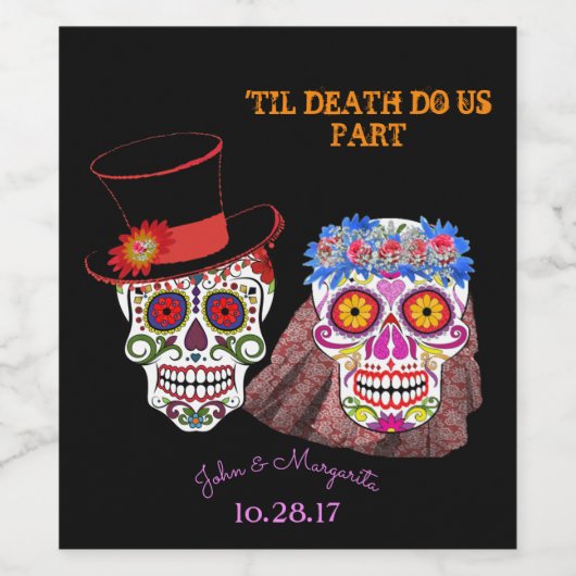 新郎新婦スカル死ぬまで私たちパーティーシャワー ワインラベル (シングルラベル)