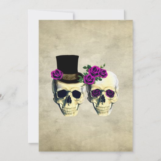 新郎新婦スカル素朴ゴシック結婚ズパープル 招待状 (裏面)