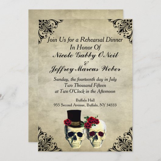 新郎新婦スカル結婚のリハーサル招待状 招待状 (正面/裏面)