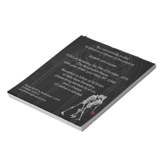 新郎新婦スケルトンゴシック結婚式招待状 ノートパッド (回転)