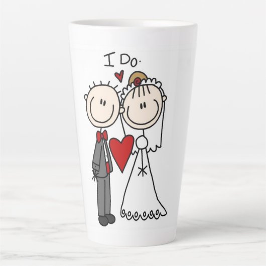 新郎新婦スティック結婚フィギュアのI do カフェラテマグ (正面)