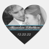 新郎新婦ステッカーあなたの写真のブルートリム ハートシール (正面)