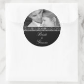 新郎新婦ステッカー白黒あなたの写真 ラウンドシール (バッグ)