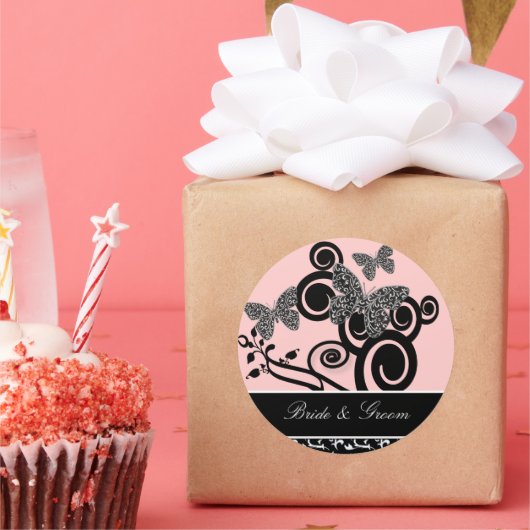 新郎新婦スワール&バタフライステッカー ラウンドシール (パーティー)