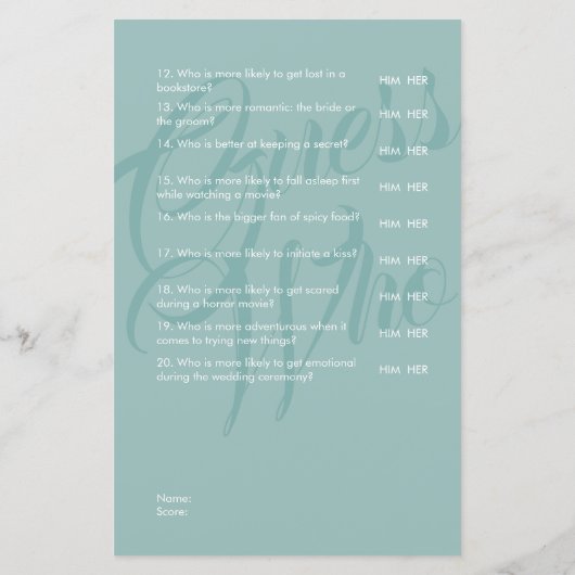 新郎新婦セージグリーン結婚のブライダルゲーム (裏面)