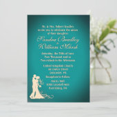 新郎新婦ティール（緑がかった色）とクリーム 招待状 (スタンド正面)