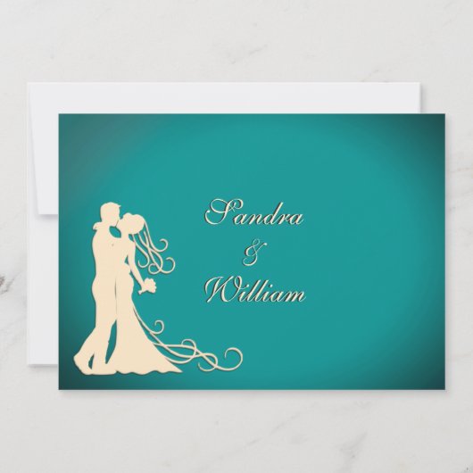 新郎新婦ティール（緑がかった色）とクリーム 招待状 (裏面)