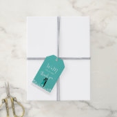 新郎新婦ティール（緑がかった色）ホワイトエレガントなウェディングサンキュー ギフトタグ (より糸付き)