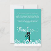 新郎新婦ティール（緑がかった色）ホワイトエレガントなウェディングサンキュー サンキューカード (正面)